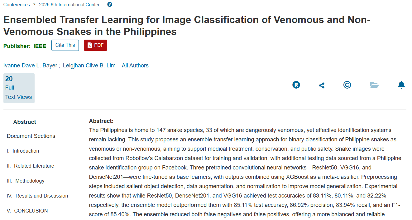 Ensembled Transfer Learning for Image Classification of Venomous and Non-Venomous Snakes in the Philippines